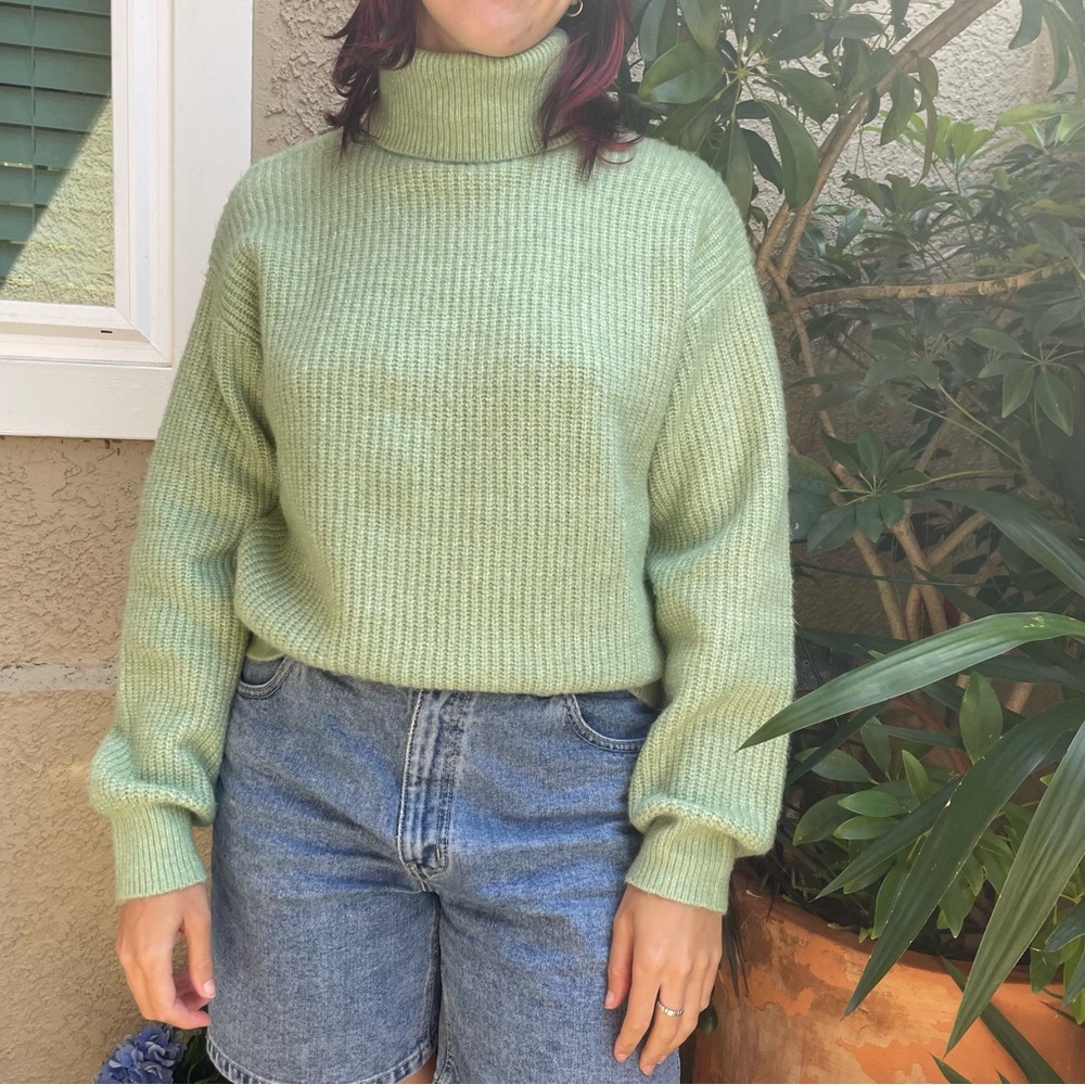 New Grayish Green Zara Turtleneck Knitted Sweater